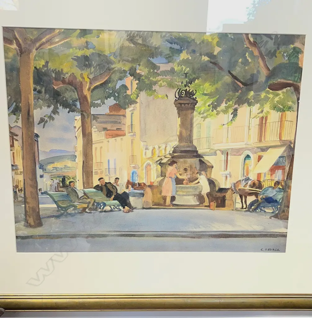 CEDRIC SAVAGE, 'THE FOUNTAIN, VILLAFRANCA' WATERCOLOUR, SIGNED, 500 X 620mm Image 1++