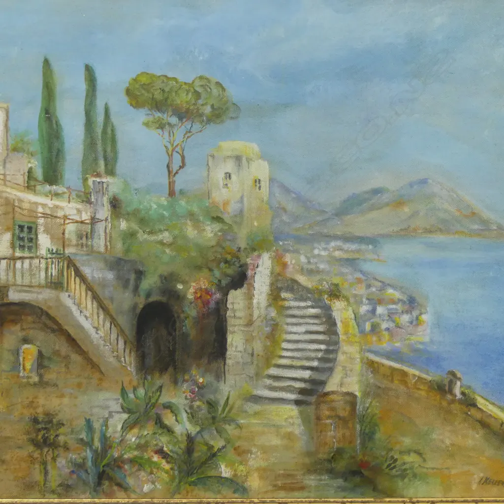 SIGNED ARTWORK, MEDITERRANEAN LANDSCAPE, ACYRLIC ON BOARD 285x385mm Image 1++