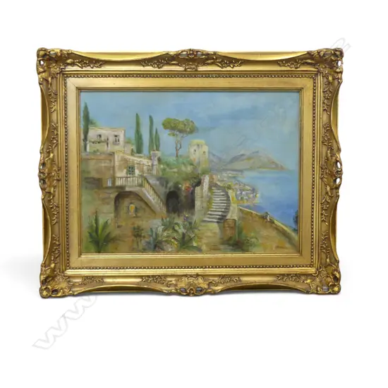 SIGNED ARTWORK, MEDITERRANEAN LANDSCAPE, ACYRLIC ON BOARD 285x385mm