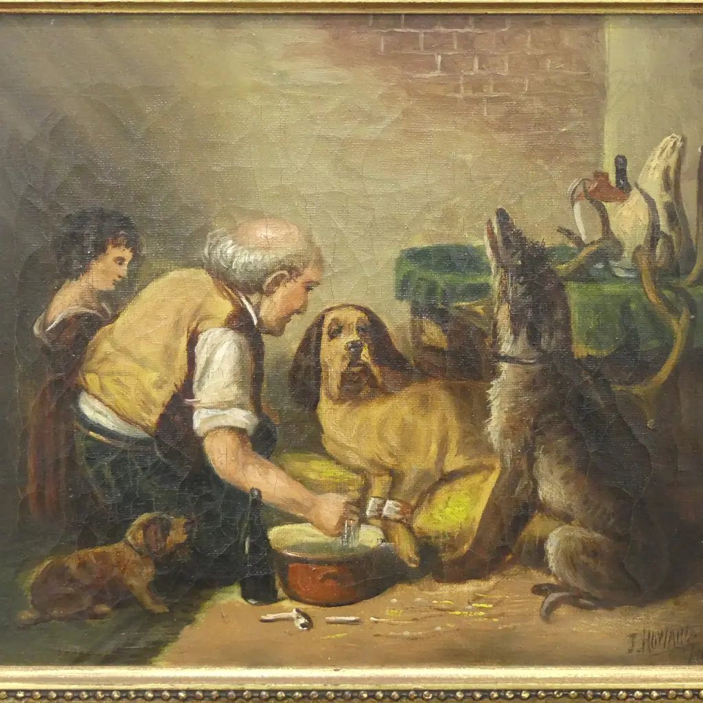 J. HOWARD AFTER RICHARD ANSDELL 'THE WOUNDED DOG', OIL ON CANVAS 240x290mm Image 1++