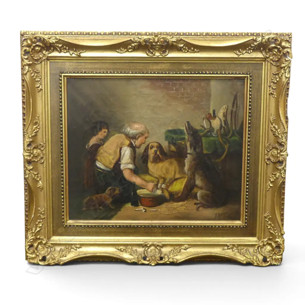 J. HOWARD AFTER RICHARD ANSDELL 'THE WOUNDED DOG', OIL ON CANVAS 240x290mm Image 1++