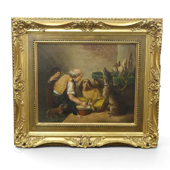 J. HOWARD AFTER RICHARD ANSDELL 'THE WOUNDED DOG', OIL ON CANVAS 240x290mm