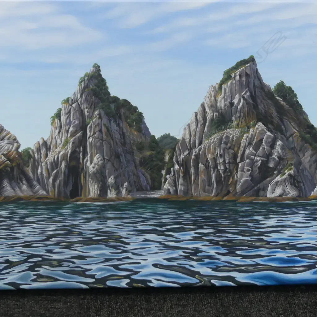 JACQUELINE ELLEY 'MIDDLE ISLAND, ALDERMAN ISLANDS' OIL ON CANVAS 2013 330x965mm Image 1++