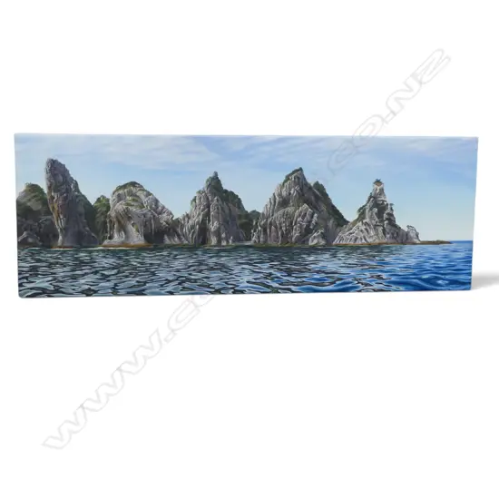 JACQUELINE ELLEY 'MIDDLE ISLAND, ALDERMAN ISLANDS' OIL ON CANVAS 2013 330x965mm
