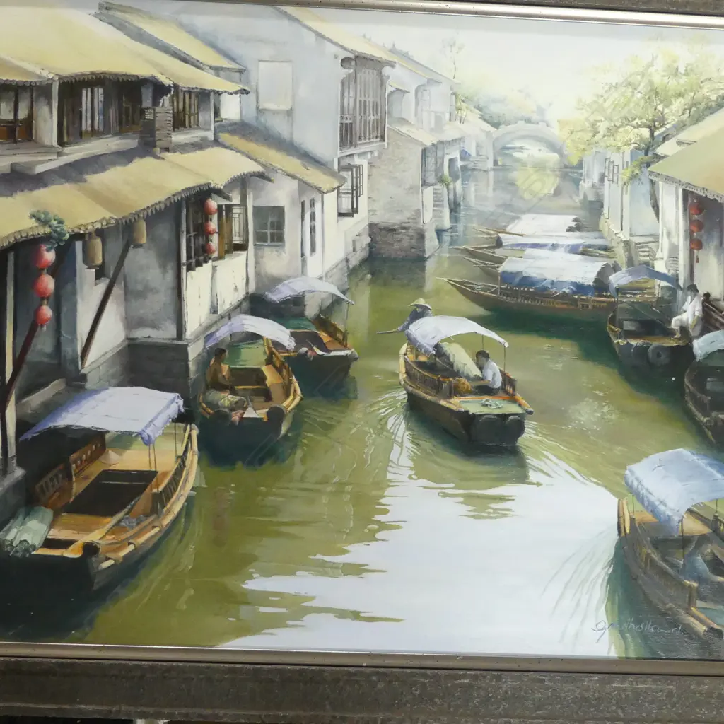 GAIL MULHOLLAND, ZHOUZHUANG VILLAGE, OIL ON BOARD, 580 X 710mm Image 1++