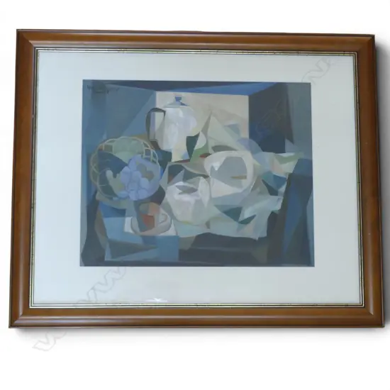 LOUISE HENDERSON FRAMED PRINT 'GRAPES AND LILLIES' 610x525mm chip to frame