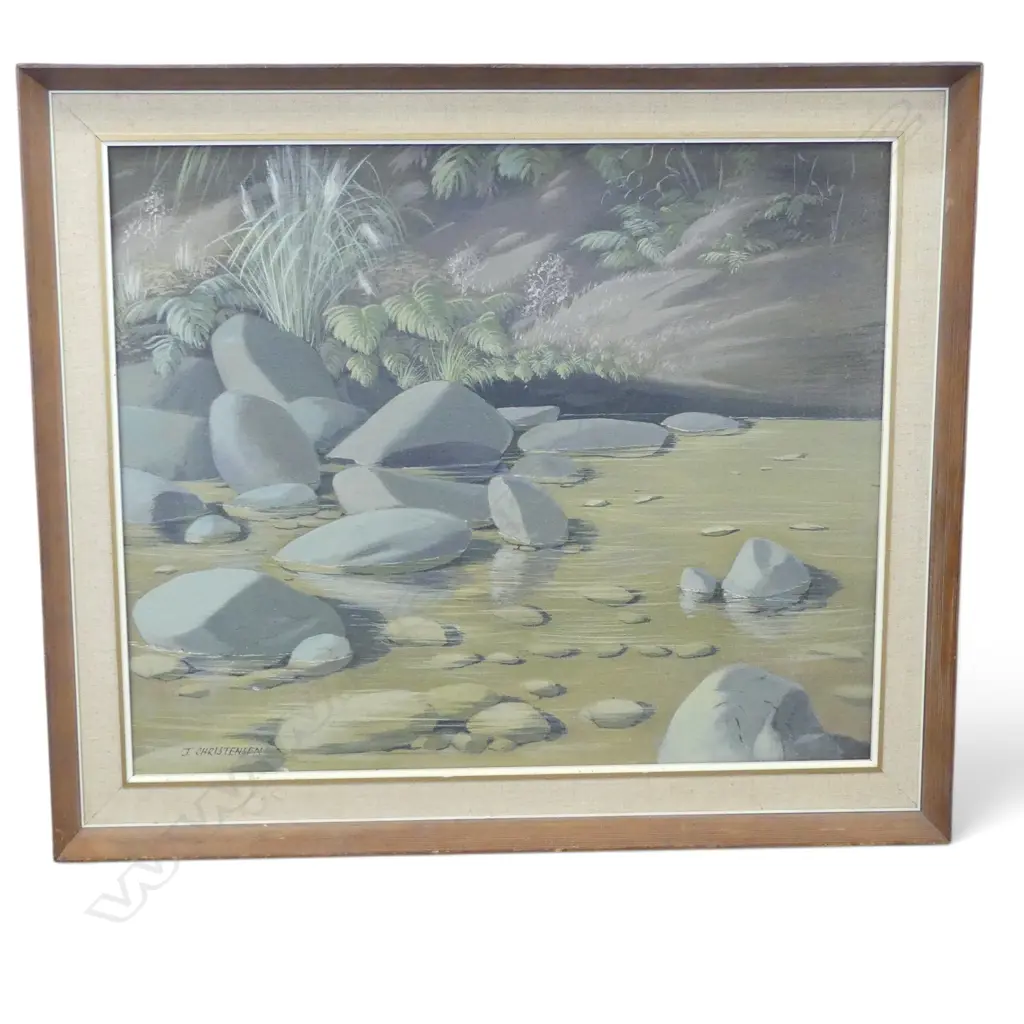 J. CHRISTENSEN, 'SUNLIT WATERS, HUIA' OIL ON CANVASBOARD, SIGNED AND TITLED, 500 X 600mm Image 1++