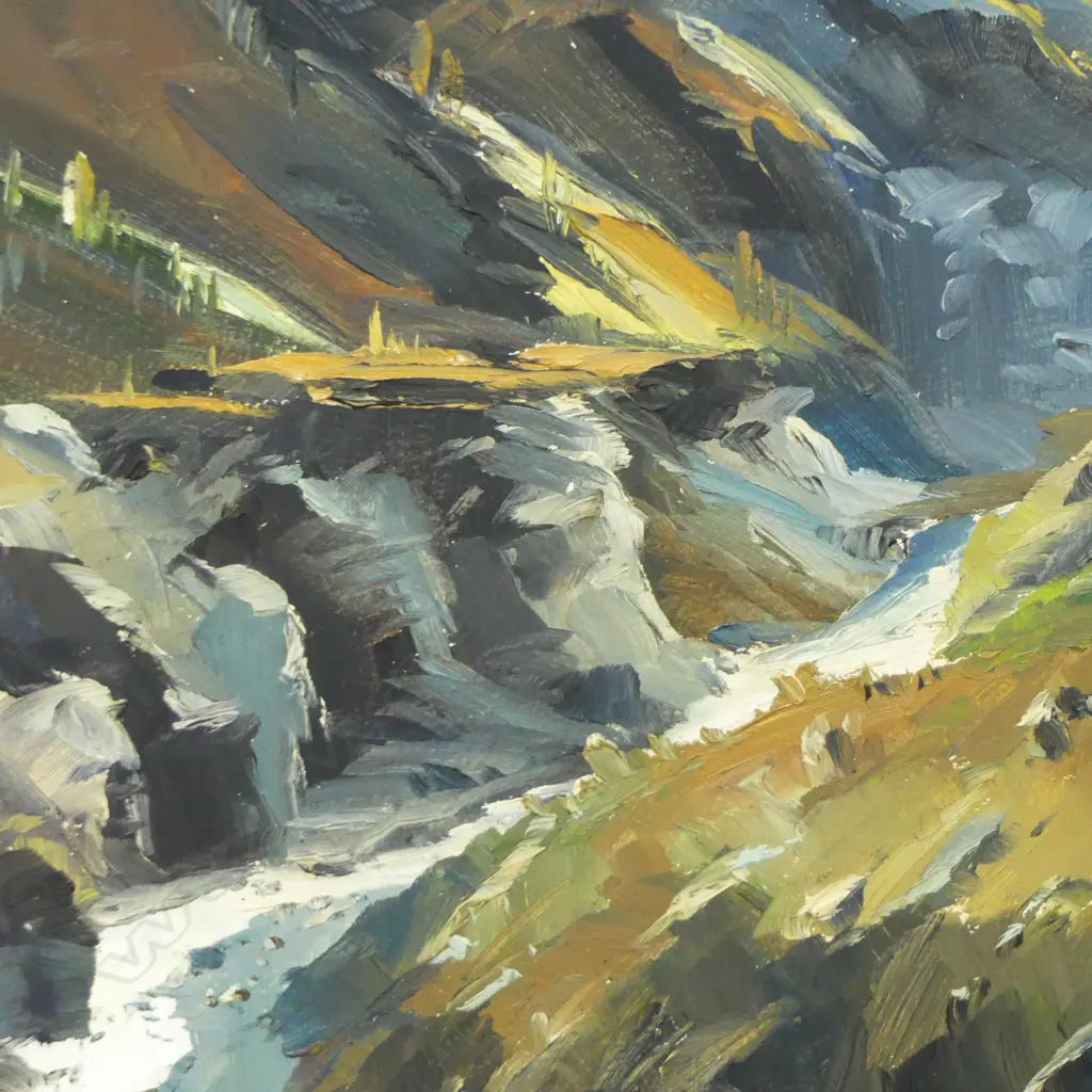 PETER J. WALLERS 'SKIPPERS CANYON' OIL ON BOARD, SIGNED & DATED '76 440x290mm Image 1++