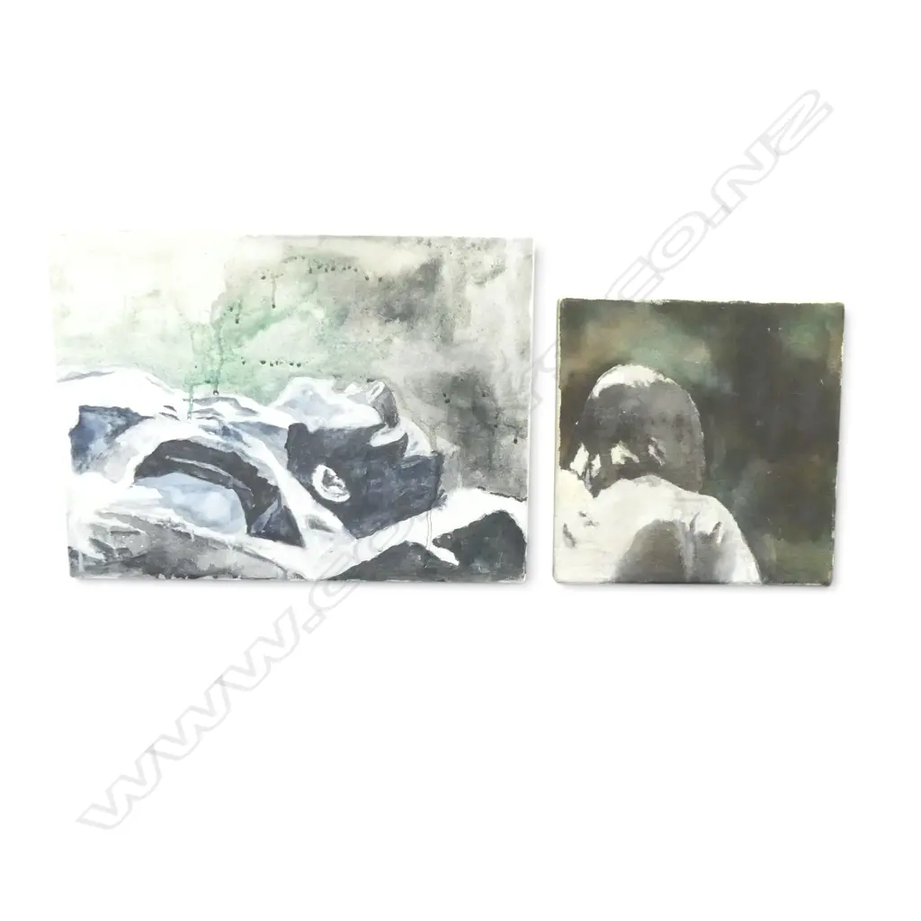 PETE WHEELER, TWO UNTITLED WORKS, OIL ON CANVAS, each signed & dated 2006 verso, 310x405 & 255x255mm Image 1++