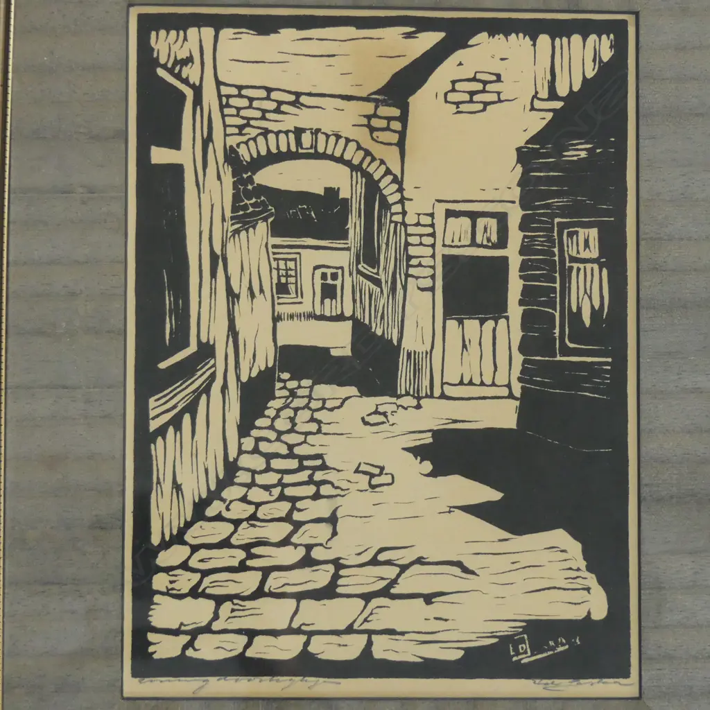 Ed Jeska (Jan Staats Kiewiet 1899-1977) woodcut print. Entitled indistinctly. 275 x 200mm Image 1++