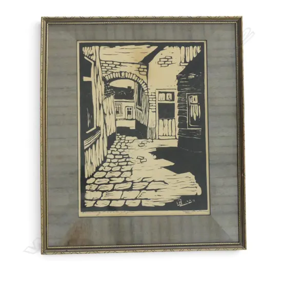 Ed Jeska (Jan Staats Kiewiet 1899-1977) woodcut print. Entitled indistinctly. 275 x 200mm
