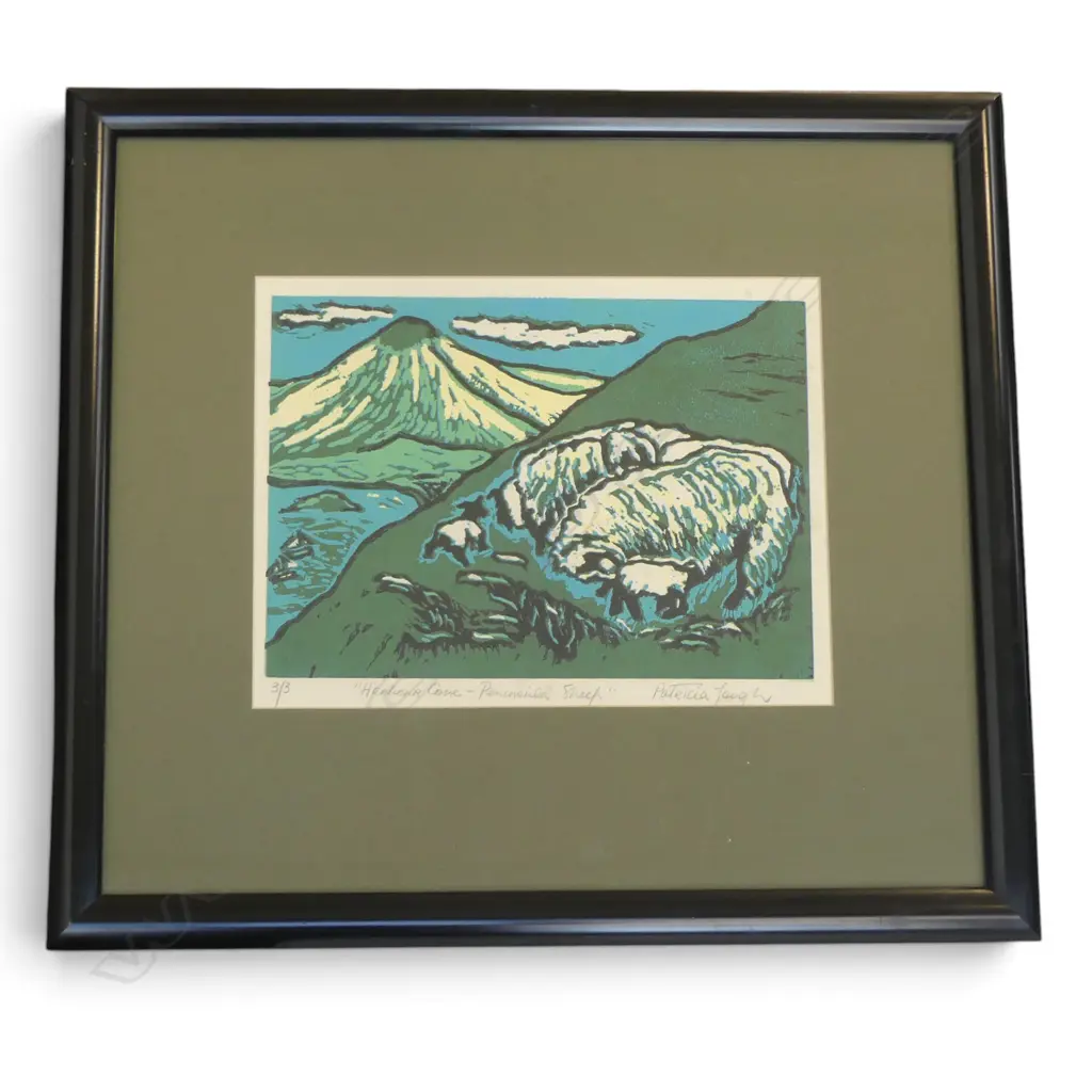 PATRICIA TOUGH, LINOCUT  3/3 " HARBOUR COVE , PENINSULA SHEEP",  220 X 300MM Image 1++