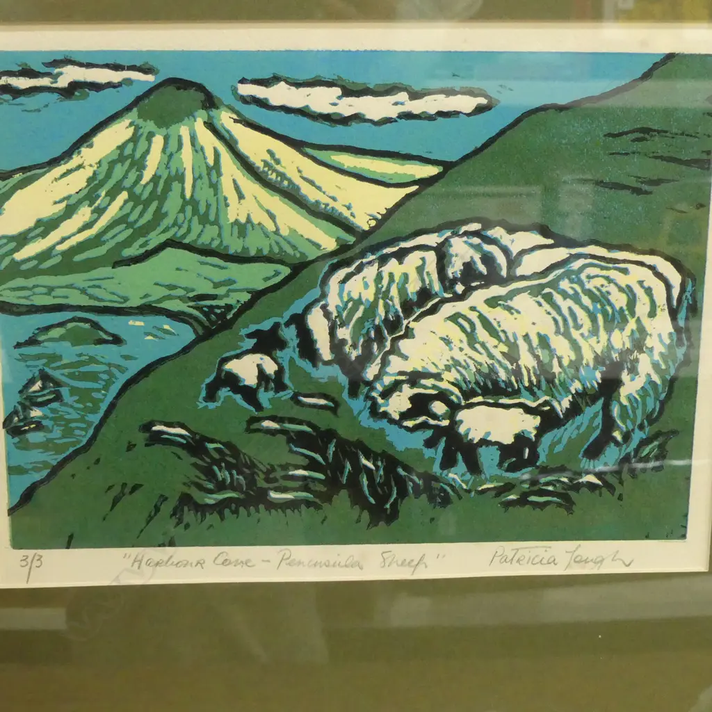 PATRICIA TOUGH, LINOCUT  3/3 " HARBOUR COVE , PENINSULA SHEEP",  220 X 300MM Image 1++