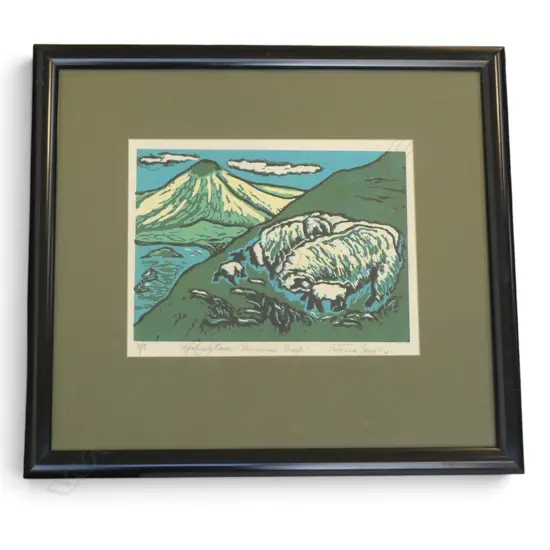 PATRICIA TOUGH, LINOCUT  3/3 " HARBOUR COVE , PENINSULA SHEEP",  220 X 300MM