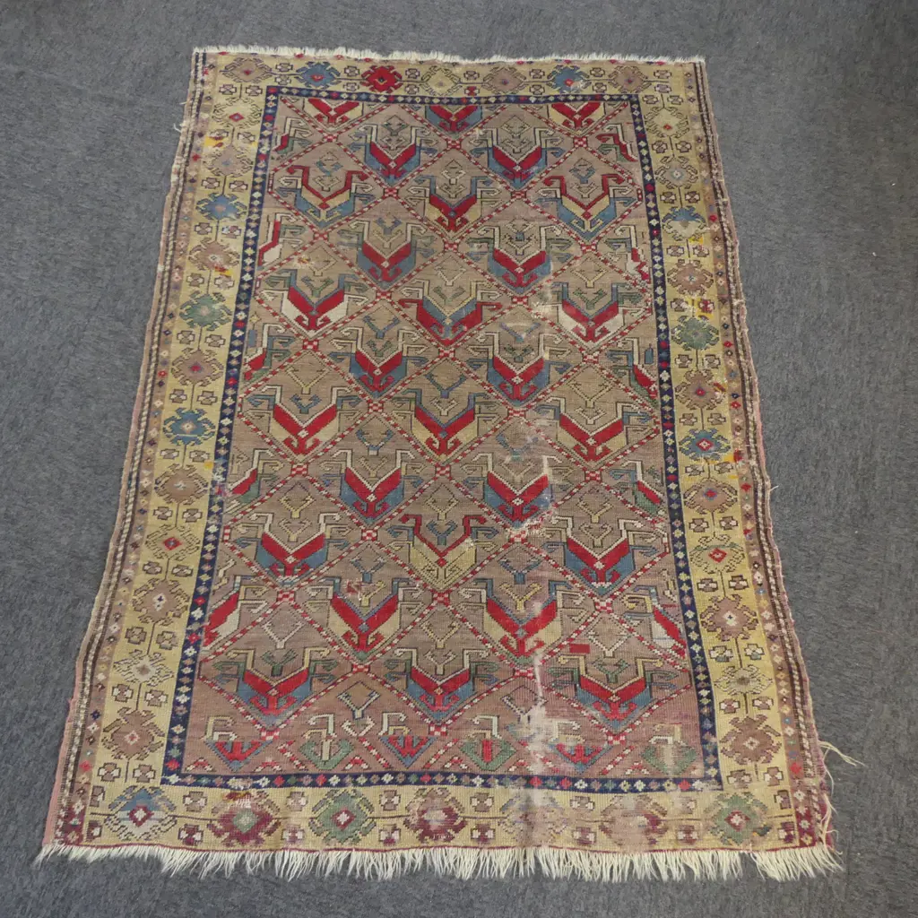 OLD HAND KNOTTED ALL WOOL RUG faults 1580x1210mm Image 1++