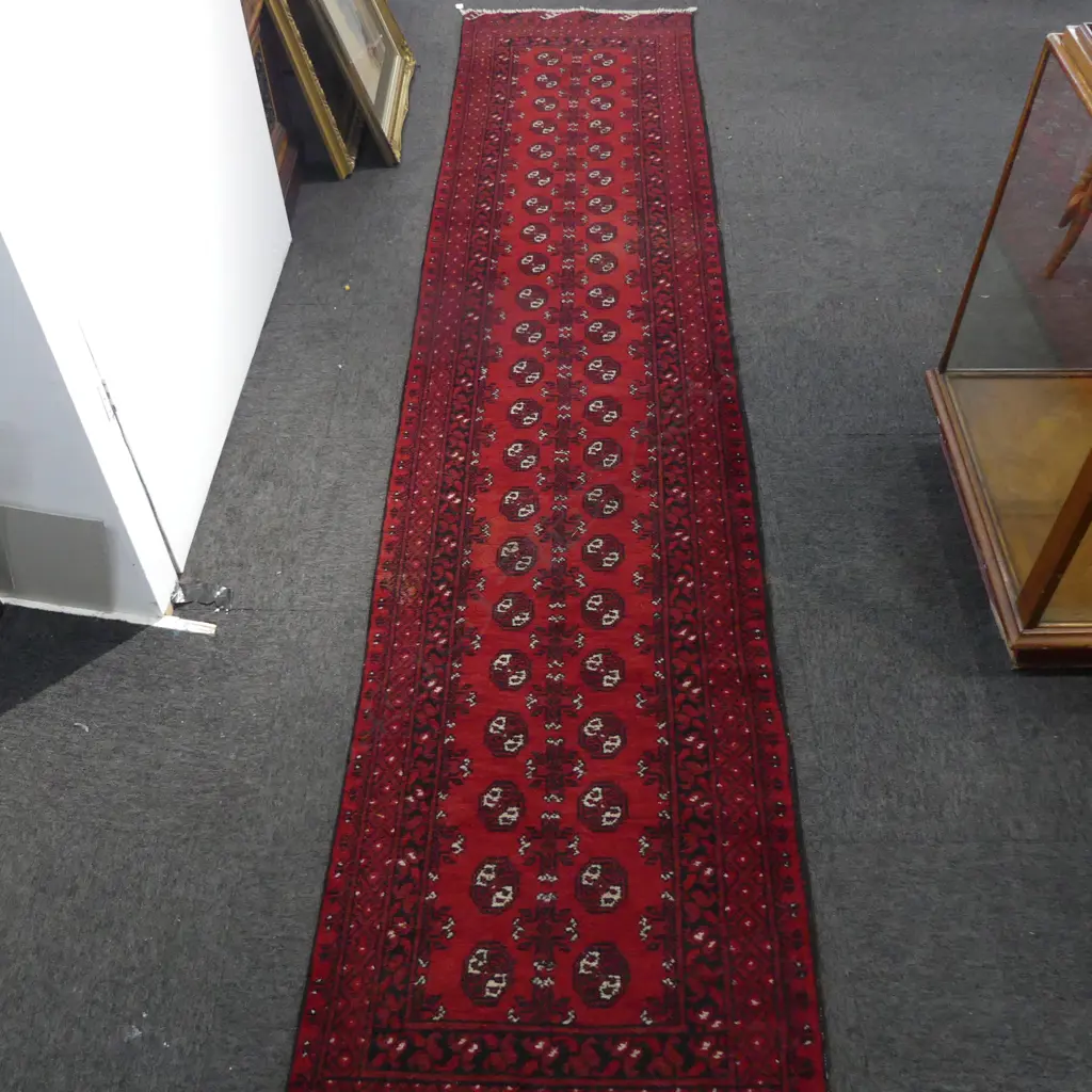 HAND KNOTTED TURKOMAN WOOL PILE RUNNER 3700x800mm Image 1++