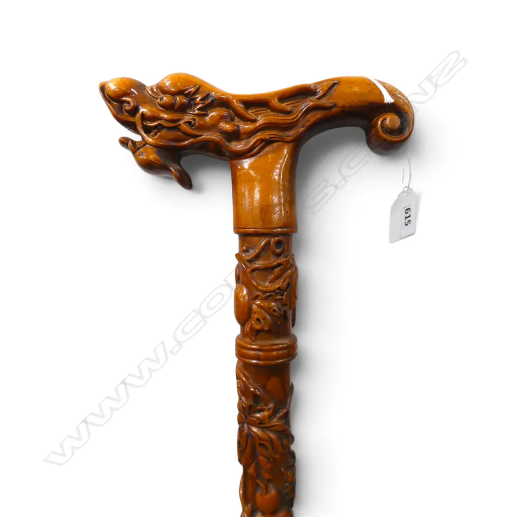 ORIENTAL CARVED WOODEN WALKING STICK L.900mm Image 1++