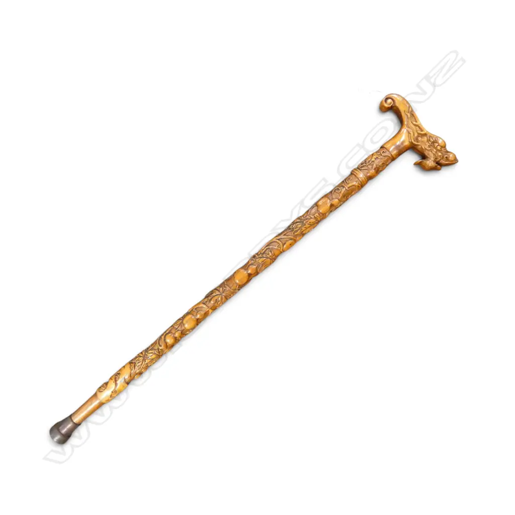 ORIENTAL CARVED WOODEN WALKING STICK L.900mm Image 1++