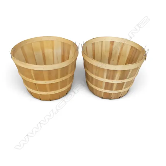 2 WOODEN BASKETS H.370mm 450mm dia