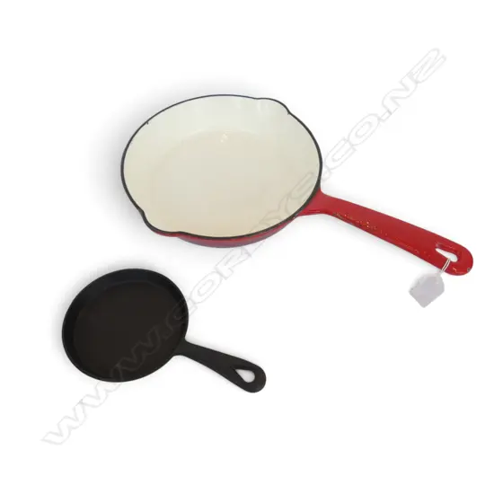 CAST IRON ENAMEL PAN + SMALL SKILLET