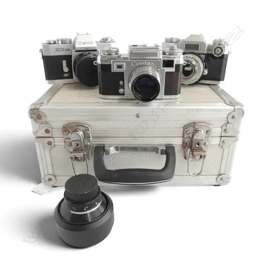 3 CANON CAMERAS + LENS, CASED W.335mm