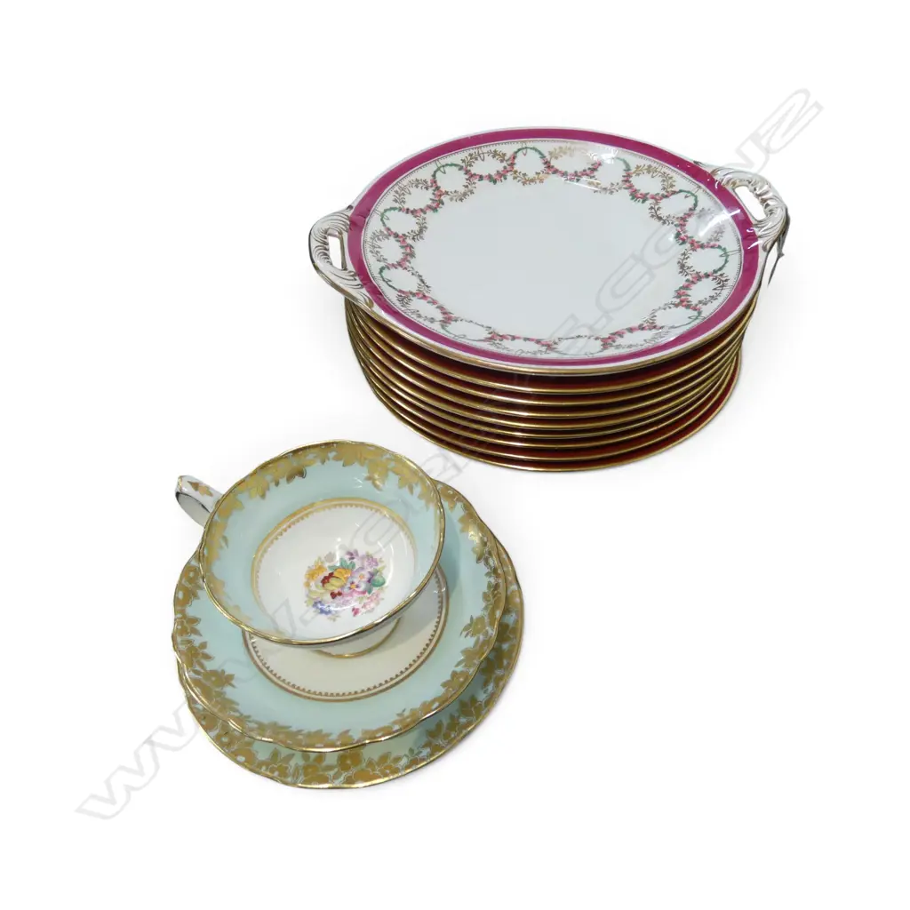 8 SPODE MONOGRAMMED PLATES 230mm dia + CAKE PLATE AF & HAMMERSLEY TRIO Image 1++