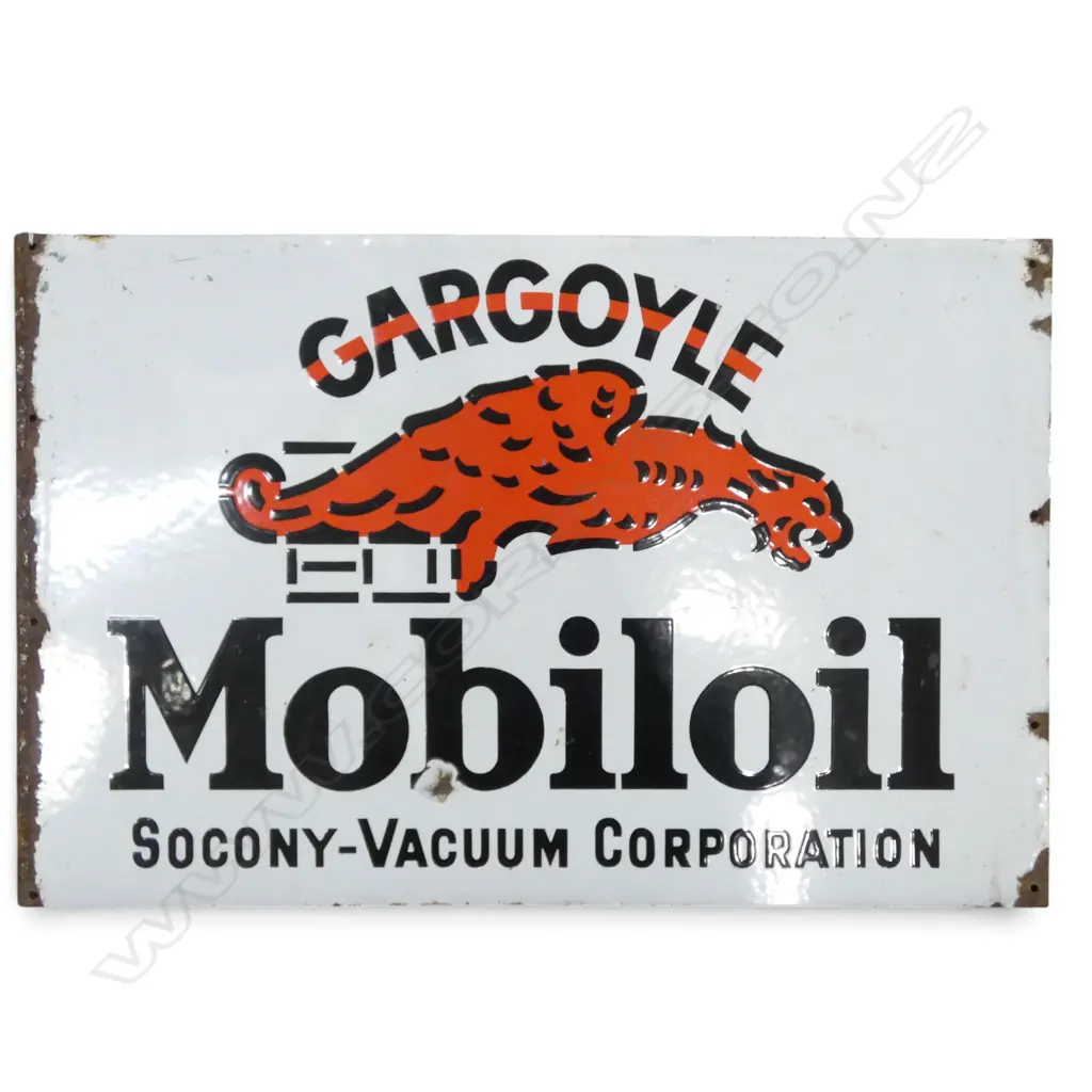 c.1931-34 GARGOYLE MOBILOIL ENAMEL SIGN 395x610mm Image 1++