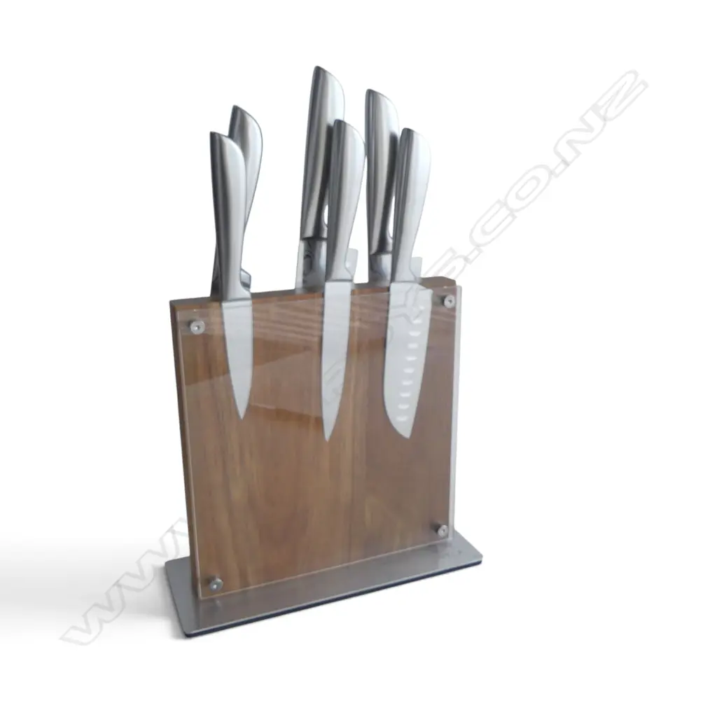 AS NEW KNIFE BLOCK SET with 6 KNIVES Japanese steel blades  Image 1++