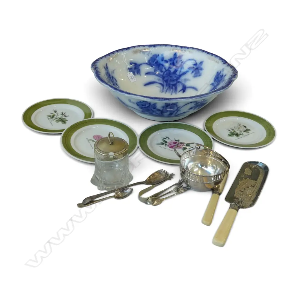 ANTIQUE FLOW BLUE WASH BASIN 445mm dia + ASST. CHINA & EP Image 1++
