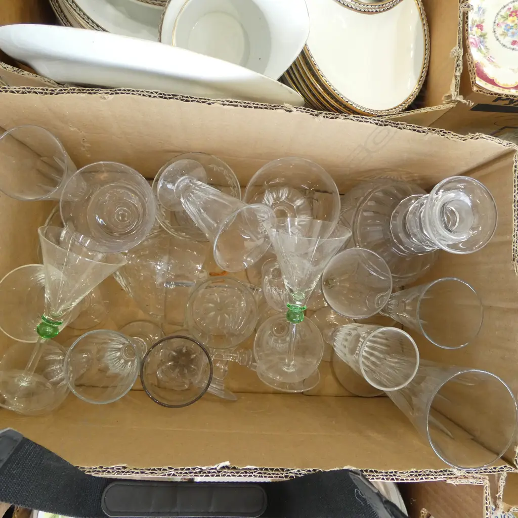 ASST. ANTIQUE GLASSWARE; CHAMPAGNE FLUTES, DECANTER (NO STOPPER) Image 1++