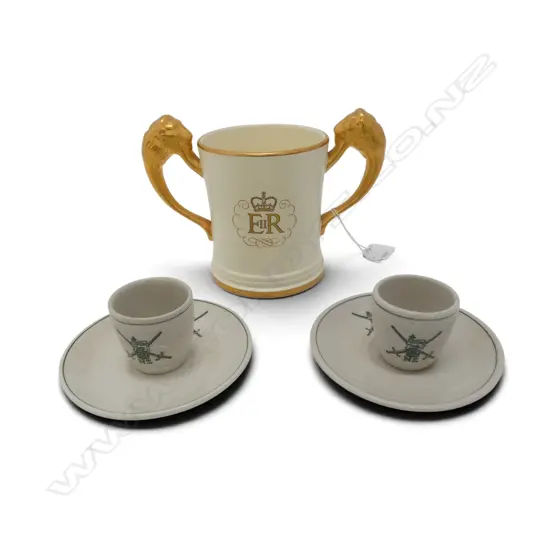 CROWN LYNN QEII 1953 CORONATION LOVING CUP H.130mm & 2 CROWN LYNN N.Z. C/S