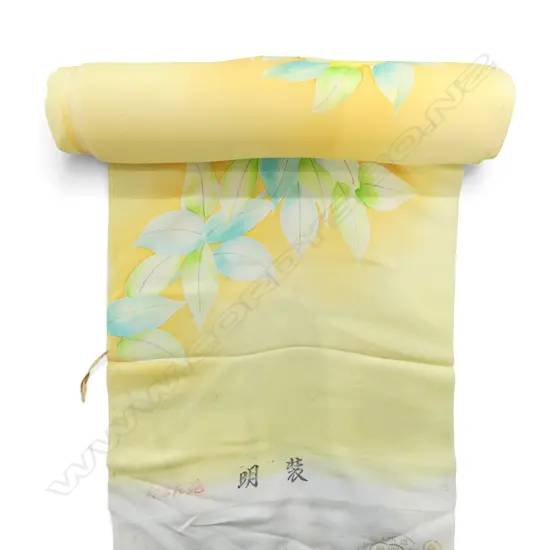 Unused 1980's NISHIJIN TEXTILE (Kyoto) JAPANESE yellow floral SILK ROLL L.12M W.370mm. New old stock...