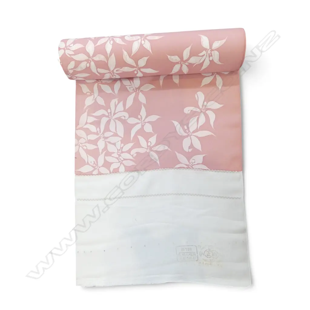 Unused 1980's NISHIJIN TEXTILE (Kyoto) JAPANESE pink floral SILK ROLL L.12M W.370mm. New old stock... Image 1++