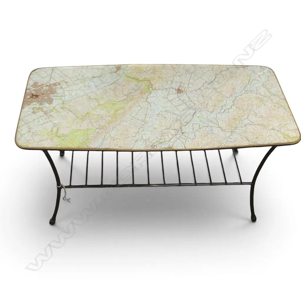 RETRO TABLE w. MAP TOP (PALMERSTON NORTH / MANAWATU GORGE / WOODVILLE) 785x395mm Image 1++