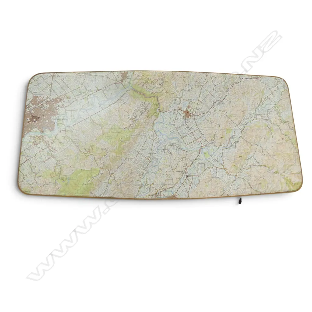 RETRO TABLE w. MAP TOP (PALMERSTON NORTH / MANAWATU GORGE / WOODVILLE) 785x395mm Image 1++