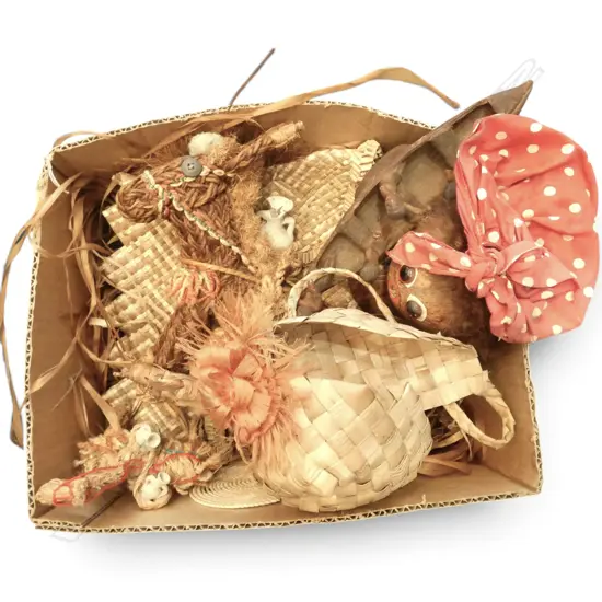 WOVEN ITEMS, DONKEY, COCONUT DOLL ETC
