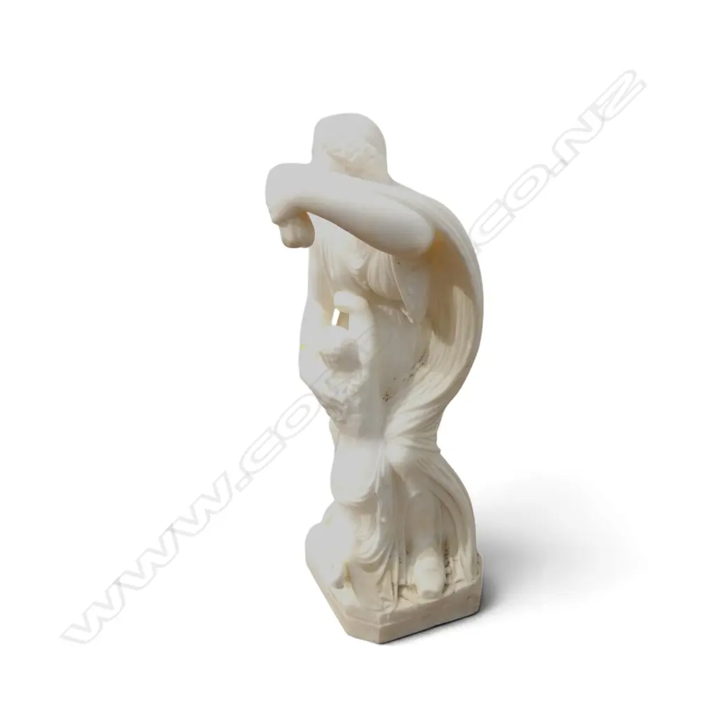 CARVED ALABASTER STATUE, NIOBE PROTECTING HER DAUGHTER H.520mm foot repaired, arm missing, small chips, cracks etc Image 1++