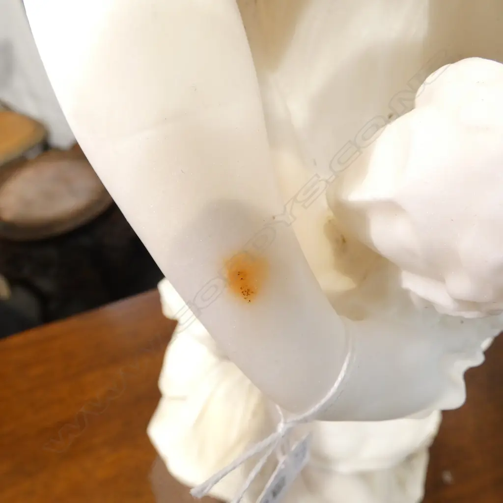 CARVED ALABASTER STATUE, NIOBE PROTECTING HER DAUGHTER H.520mm foot repaired, arm missing, small chips, cracks etc Image 1++