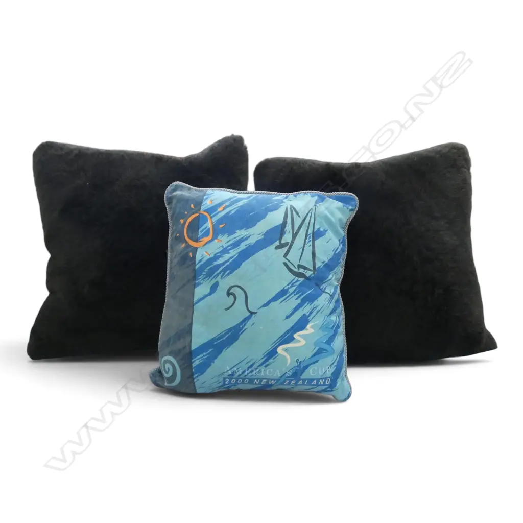 3 CUSHIONS; 2 FAUX FUR 480x480mm, AMERICAS CUP 2000 400x370mm Image 1++
