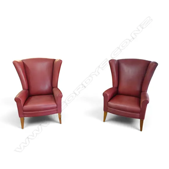 PR RED LEATHER WING BACK ARMCHAIRS BY LEE WEITZMAN FURNITURE CHICAGO ILLINOIS 810x750x1180mm