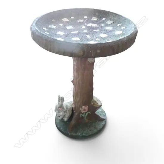 CONCRETE FAUX BOIS BIRD BATH 580mm dia
