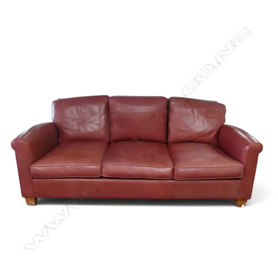 RED LEATHER THREE SEATER SOFA BY LEE WEITZMAN FURNITURE CHICAGO ILLINOIS 2150x950x900mm