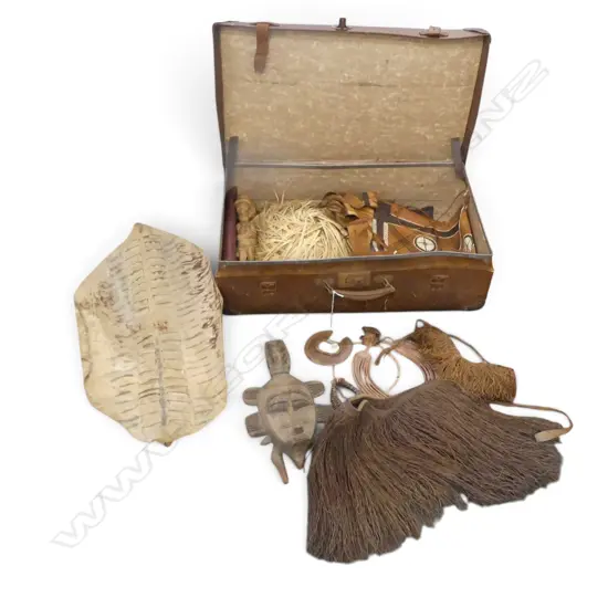 ASST. TRIBAL ITEMS IN VINTAGE SUITCASE