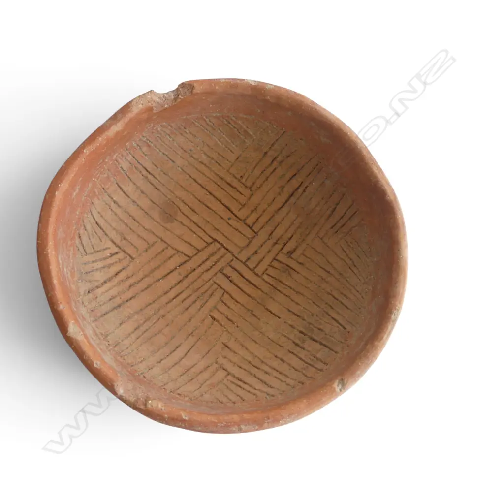 6 PCES PRE-COLUMBIAN? POTTERY; 4 BOWLS 260mm dia (2 LARGEST w. HAIRLINES), POT,  UILACAPITZTLI (POTTERY FLUTE) L.305mm Image 1++