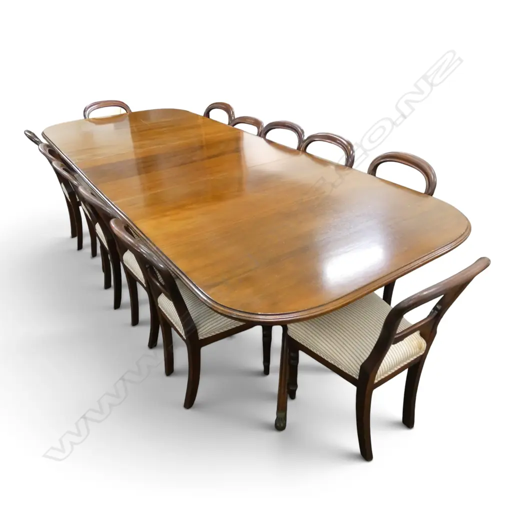 MAHOGANY EXTENSION DINING TABLE w. 12 CHAIRS 3000x1200x760mm extended Image 1++