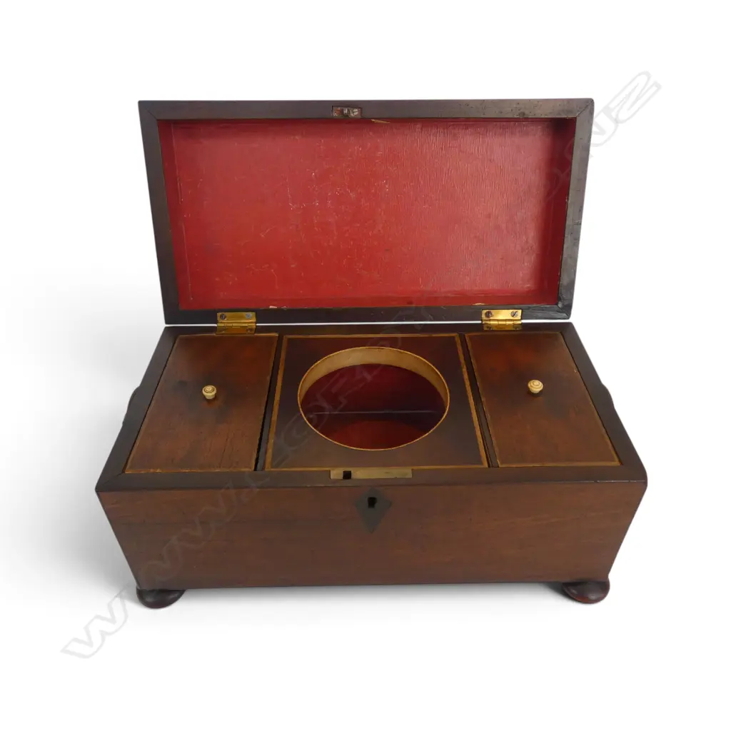 GEORGIAN MAHOGANY TEA CADDY missing bowl W.290mm Image 1++