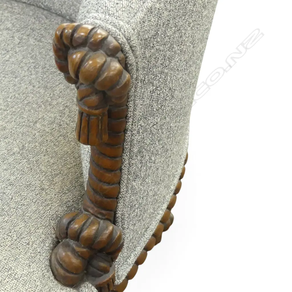 ANTIQUE ARMCHAIR & FOOTREST w. ROPE CARVED FRAME Image 1++