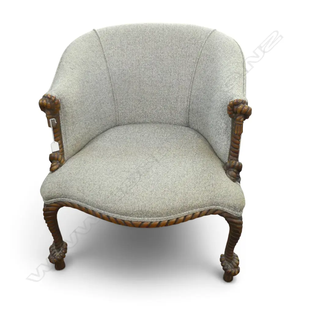 ANTIQUE ARMCHAIR & FOOTREST w. ROPE CARVED FRAME Image 1++