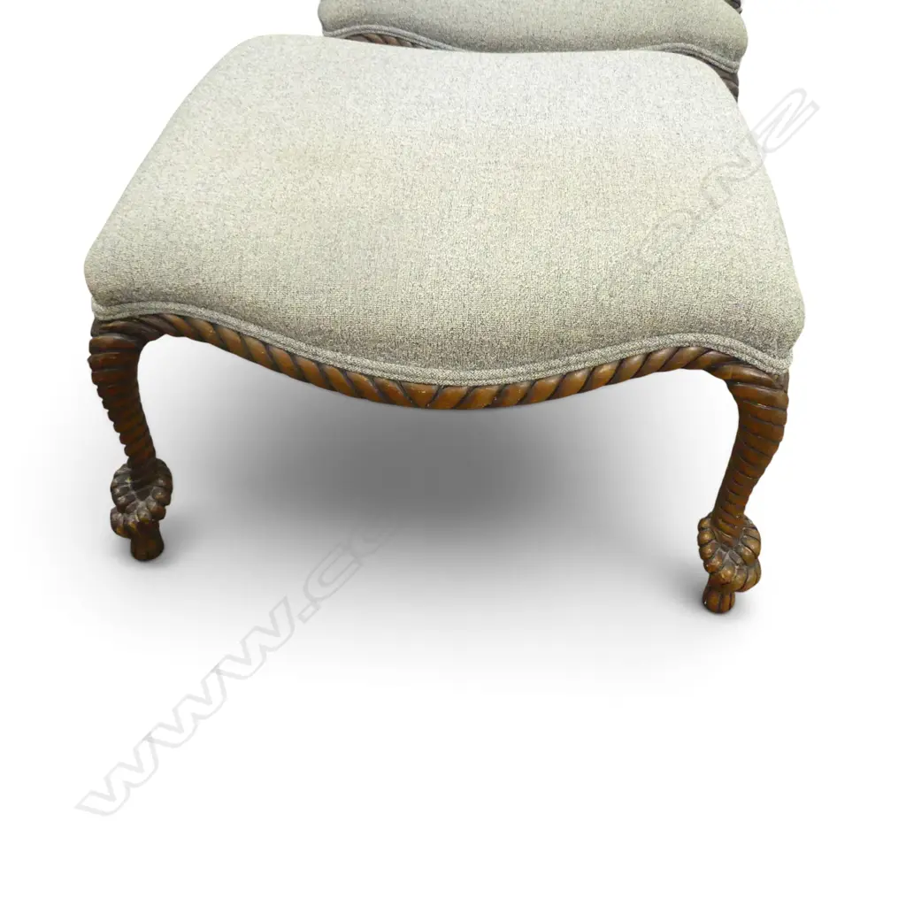 ANTIQUE ARMCHAIR & FOOTREST w. ROPE CARVED FRAME Image 1++