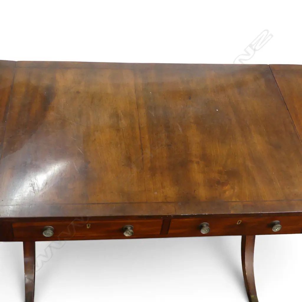 REGENCY MAHOGANY DROP SIDE SOFA TABLE (1 SIDE w. FALSE DRAWERS) 940x650x730mm Image 1++